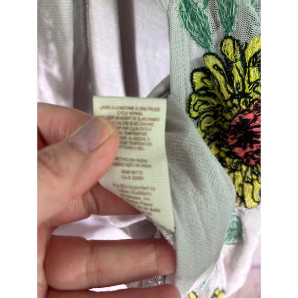 Free People Gotta Love It Embroidered Neutral Gray Yellow Floral Top - Picture 7 of 9